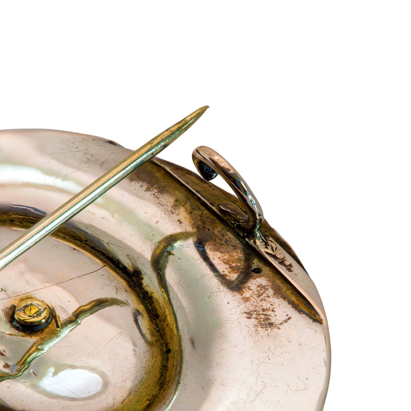 Biedermeier Schaumgold Medaillonbrosche mit Onyx und Perlenstern