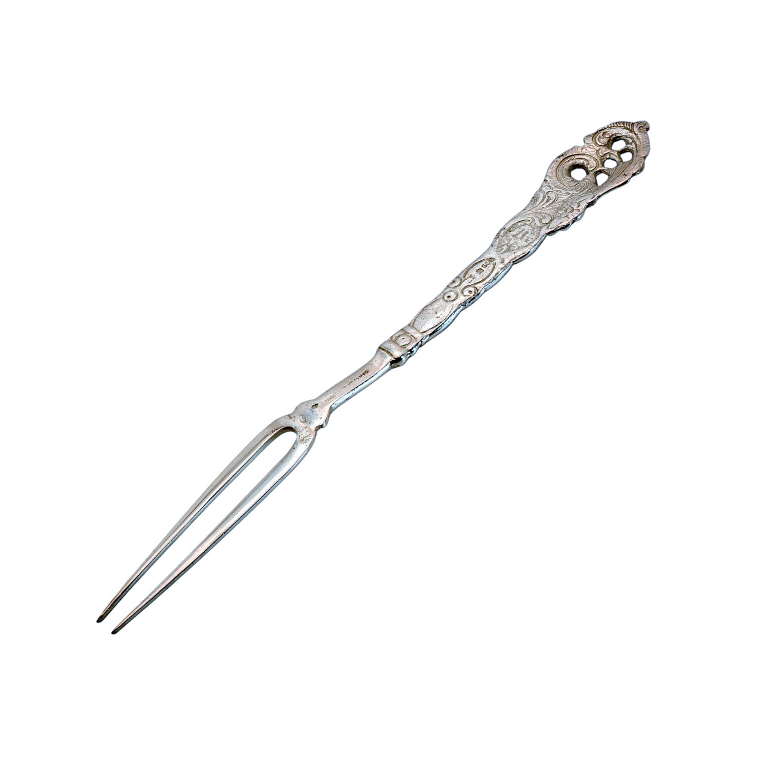 Aufschnittgabel aus 800er Silber - wohl Hanau mit Minerva Importmarke Frankreich