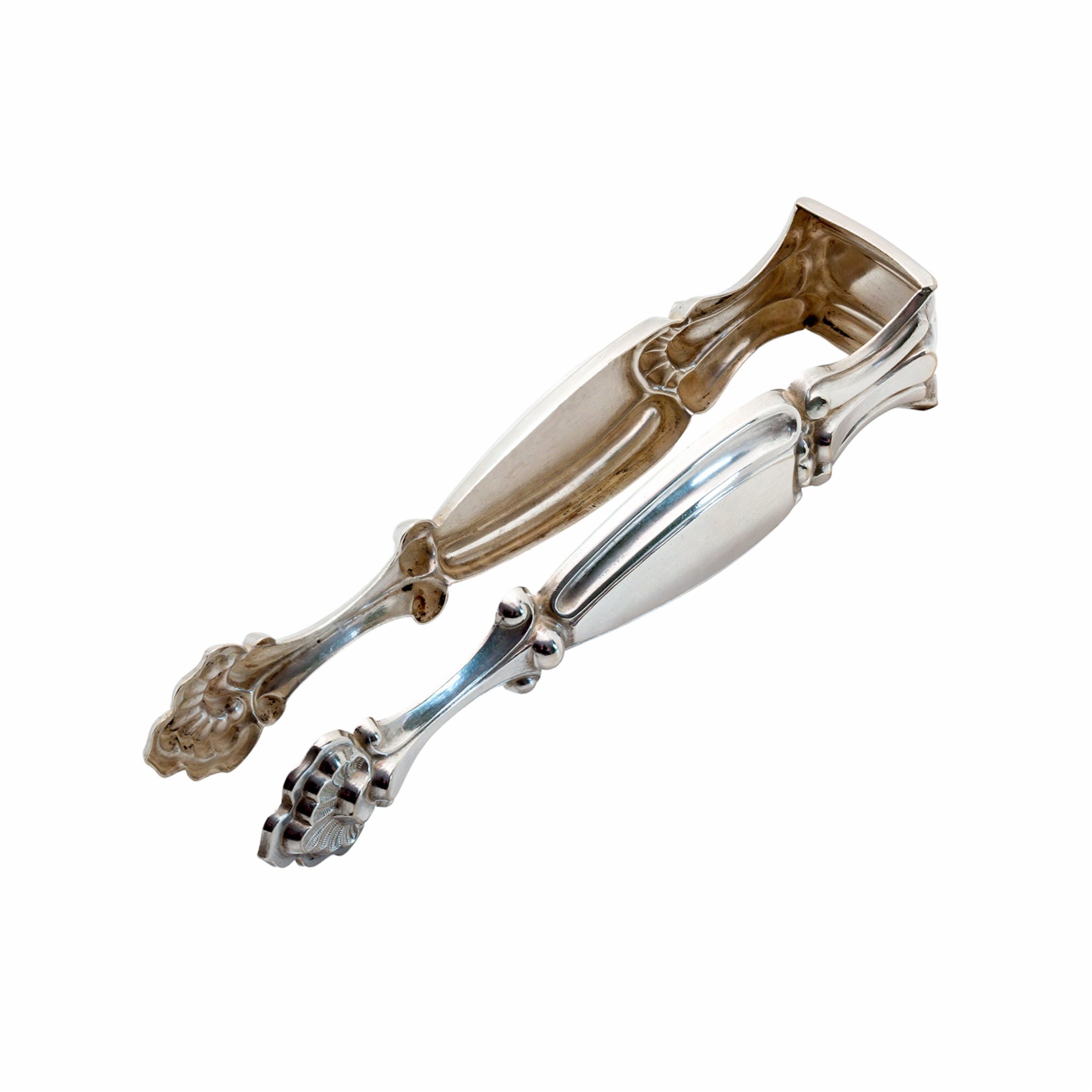Eiswürfelzange mit Muschelwerk aus Silber - Neorokoko um 1860
