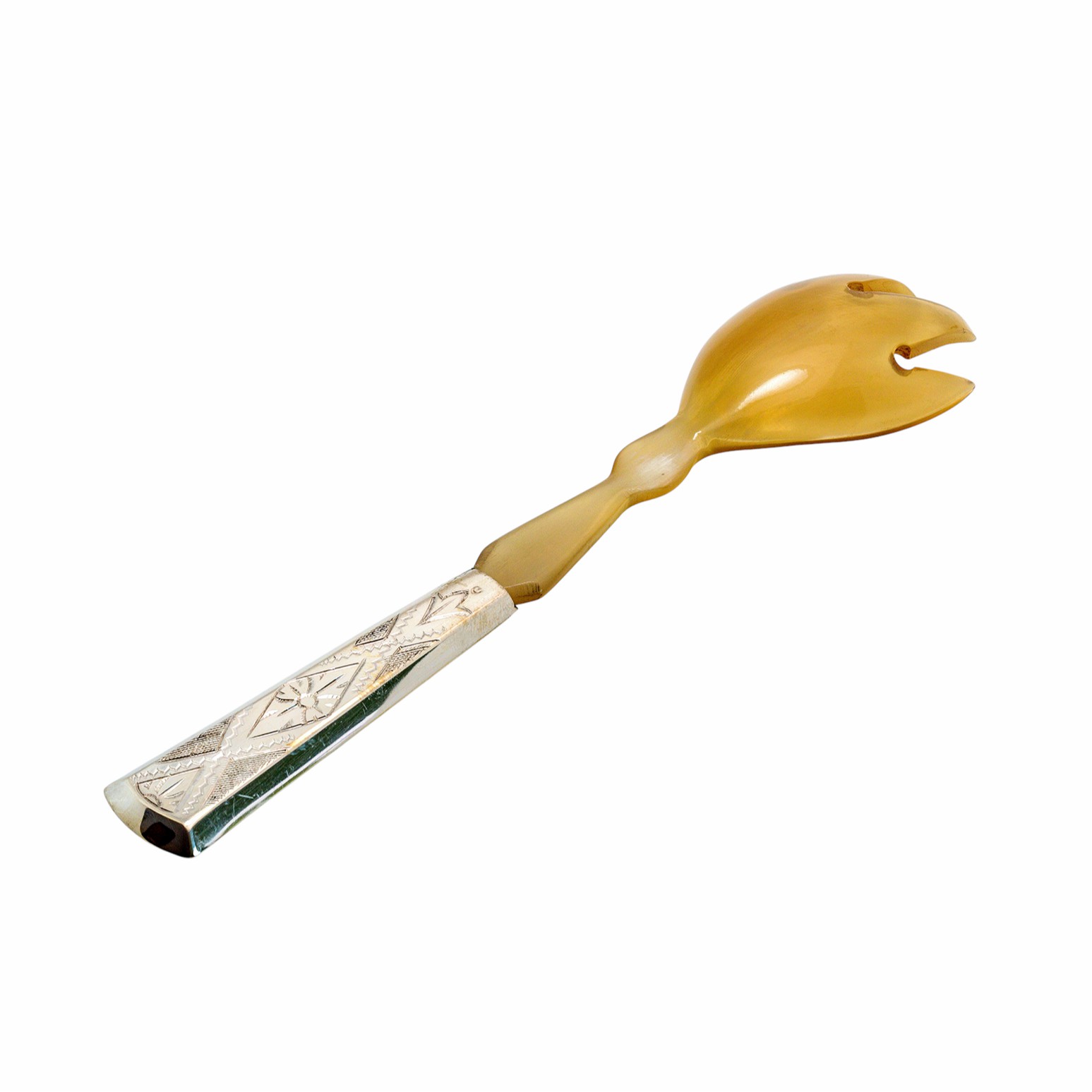 Kleines Salatbesteck aus Horn mit Griffmontierungen aus 835er Silber