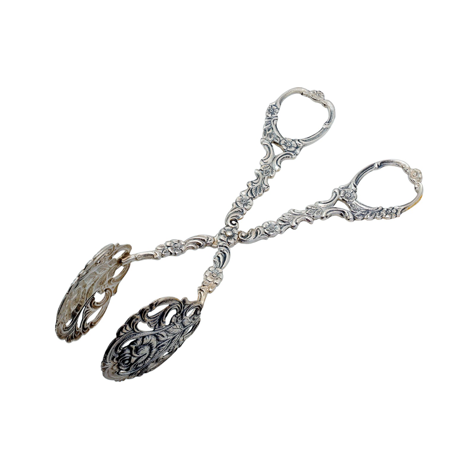 Floral verzierte Gebäckzange aus Silber