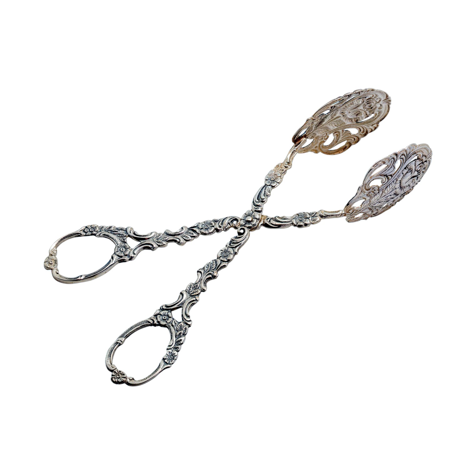 Floral verzierte Gebäckzange aus Silber