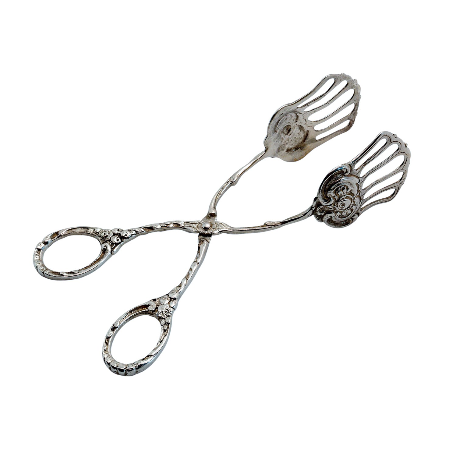 Floral verzierte Gebäckzange aus Silber