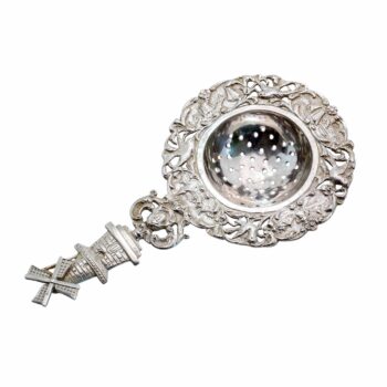 Dekorreiches Teesieb aus Silber mit drehender Windmühle - Niederlande