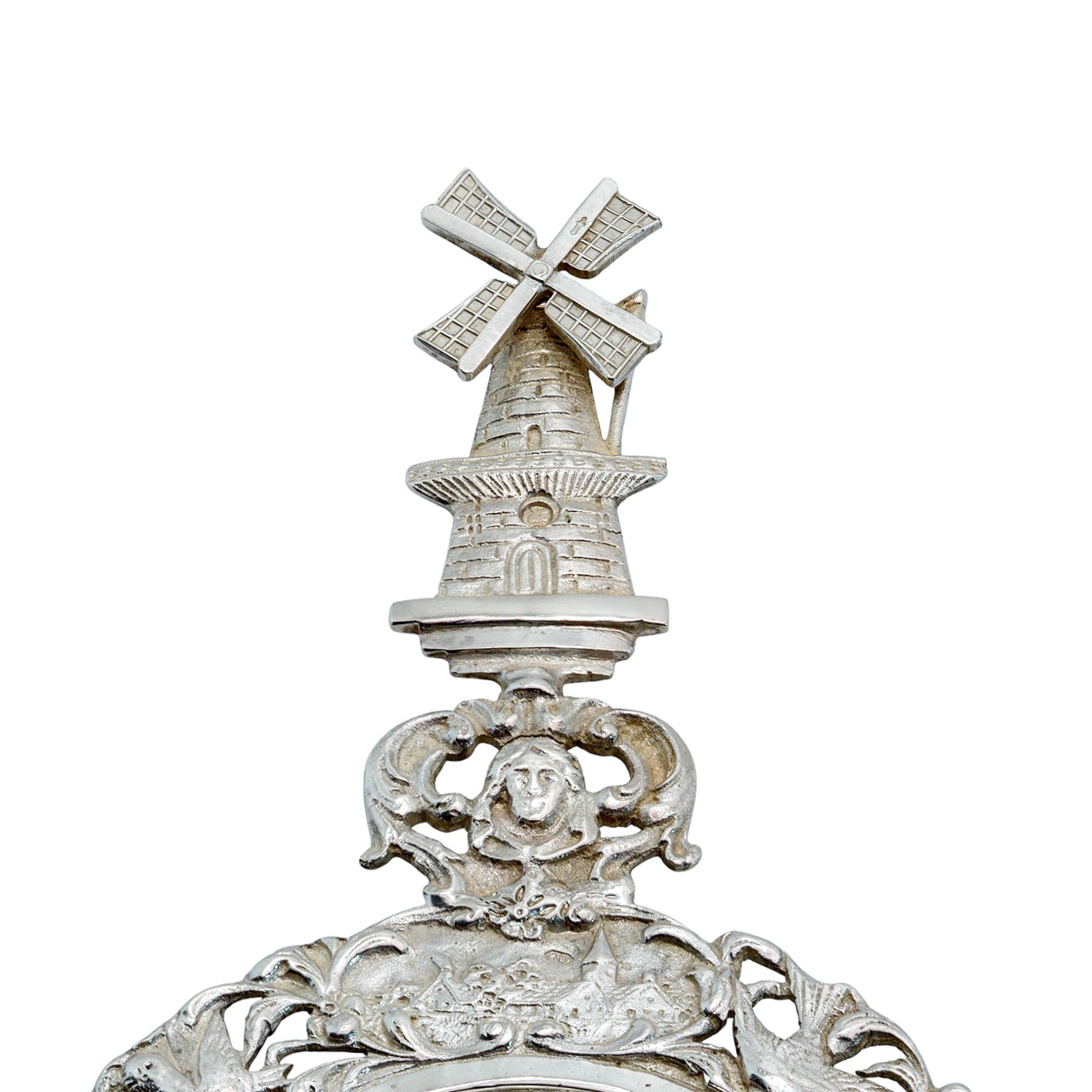 Dekorreiches Teesieb aus Silber mit drehener Windmühle - Niederlande