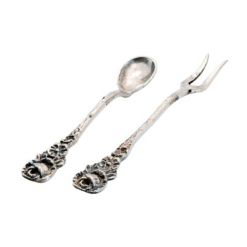 Feines Miniatur Besteck mit Rosenmotiven – Albert Bodemer Silberwarenfabrik, Keltern