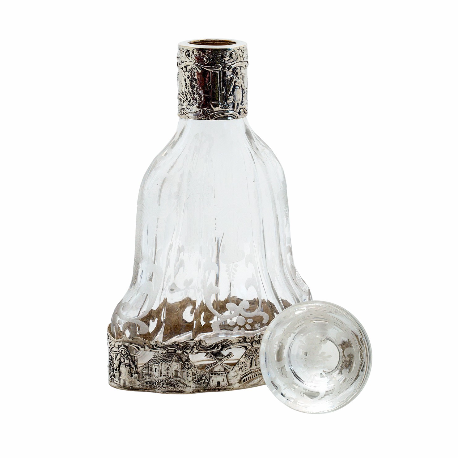 Glaskaraffe mit Silbermontierungen - J.D. Schleißner & Söhne, Hanau