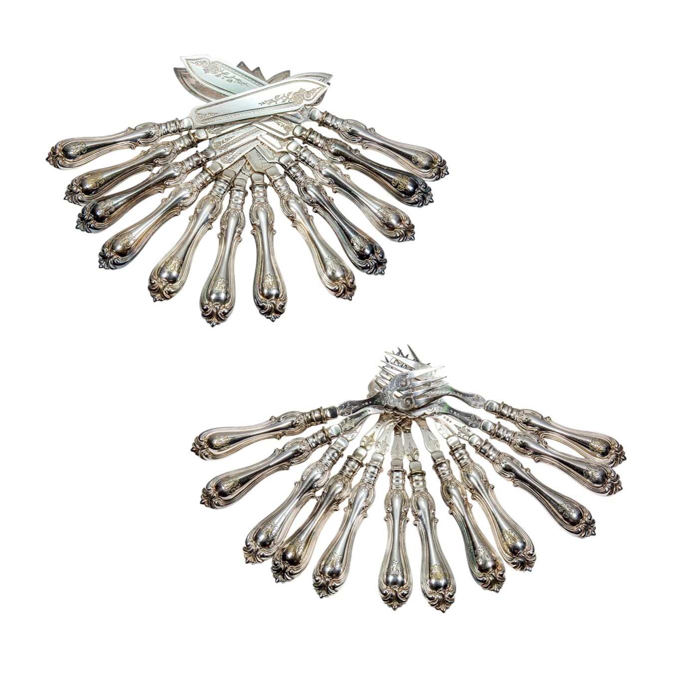 Elegantes versilbertes 12 teiliges Fischbesteck Fischmesser & Fischgabel - WMFN