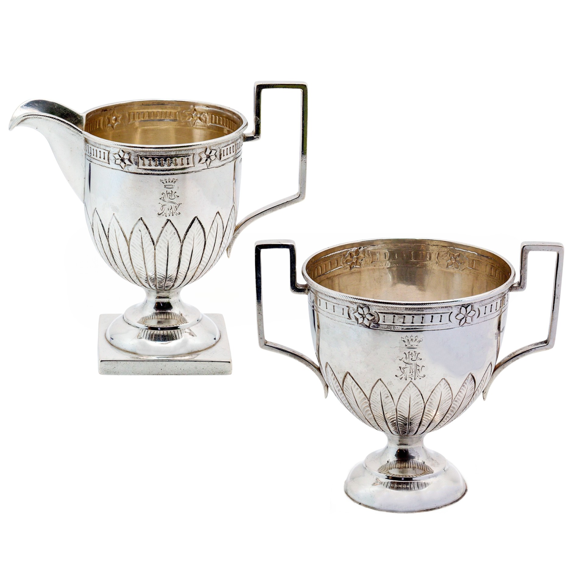 Klassizistisches Zucker & Sahne Service aus Silber mit osteuropäischen Beschau-Stempeln