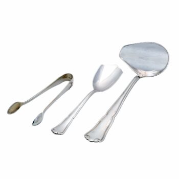 Klassisches 3-teiliges Vorlegebesteck aus 800er Silber – Saucenkelle, Zuckerzange & Zuckerlöffel