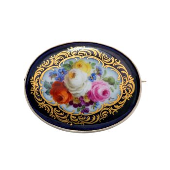 Meissen Kobaltblau Blumenbukett Porzellan Brosche in 835 Silberfassung