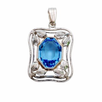 Blautopas Silberanhänger mit floralem Design