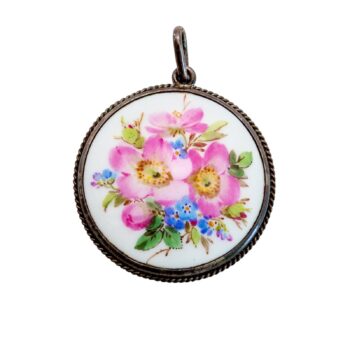 Meissen Blumenbukett Porzellan Anhänger in 835 Silberfassung