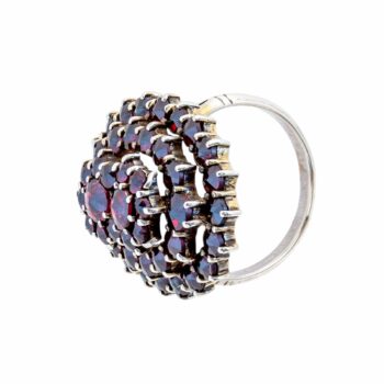 Antiker Granat Silberring aus 900er Silber mit tiefroten Granaten in Blütenform