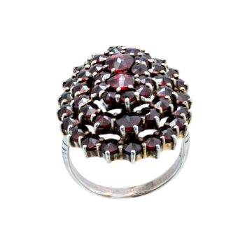 Antiker Granat Silberring aus 900er Silber mit tiefroten Granaten in Blütenform