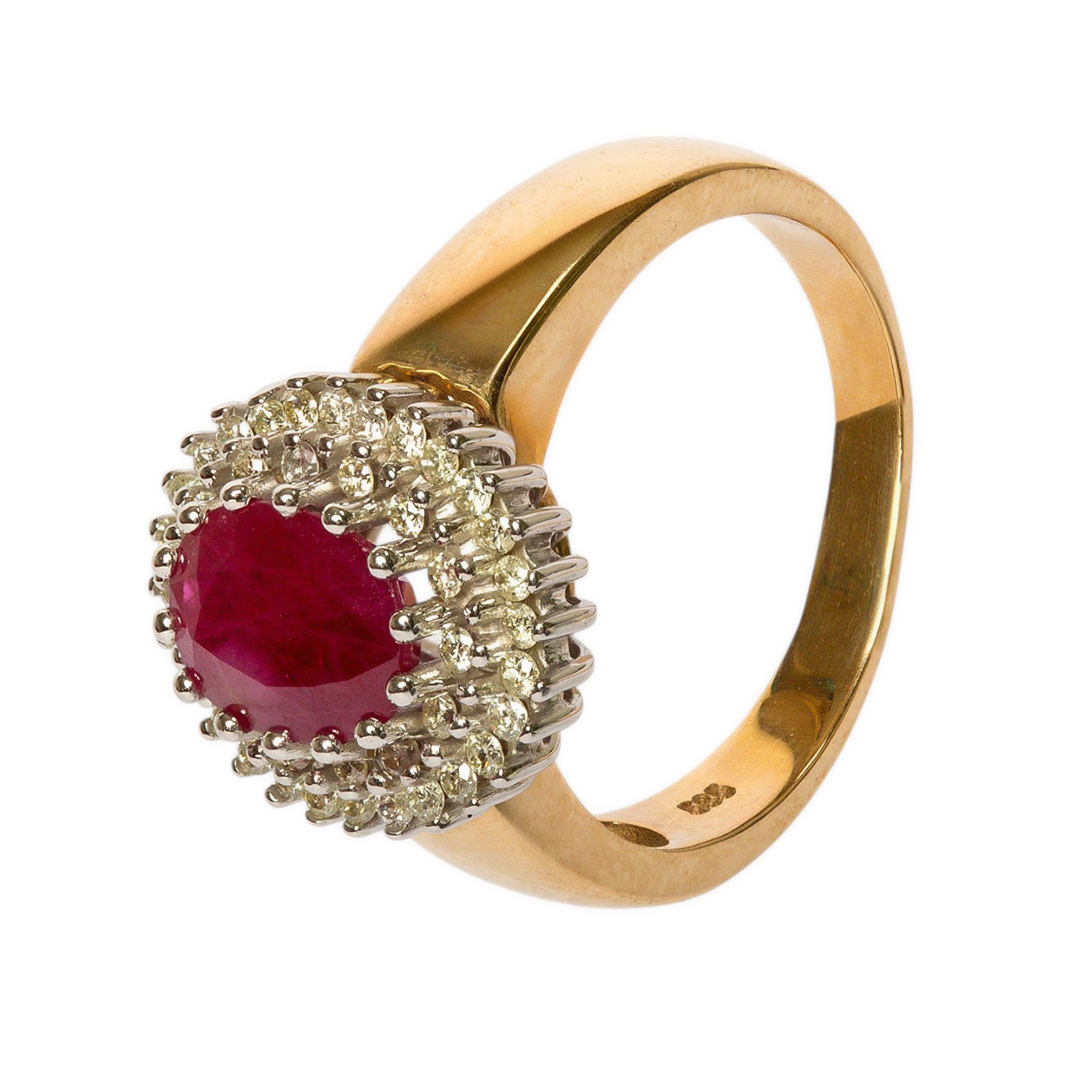 Exklusiver Entourage 3,0ct Rubinring mit Diamanten 14kt 585 Gelbgold