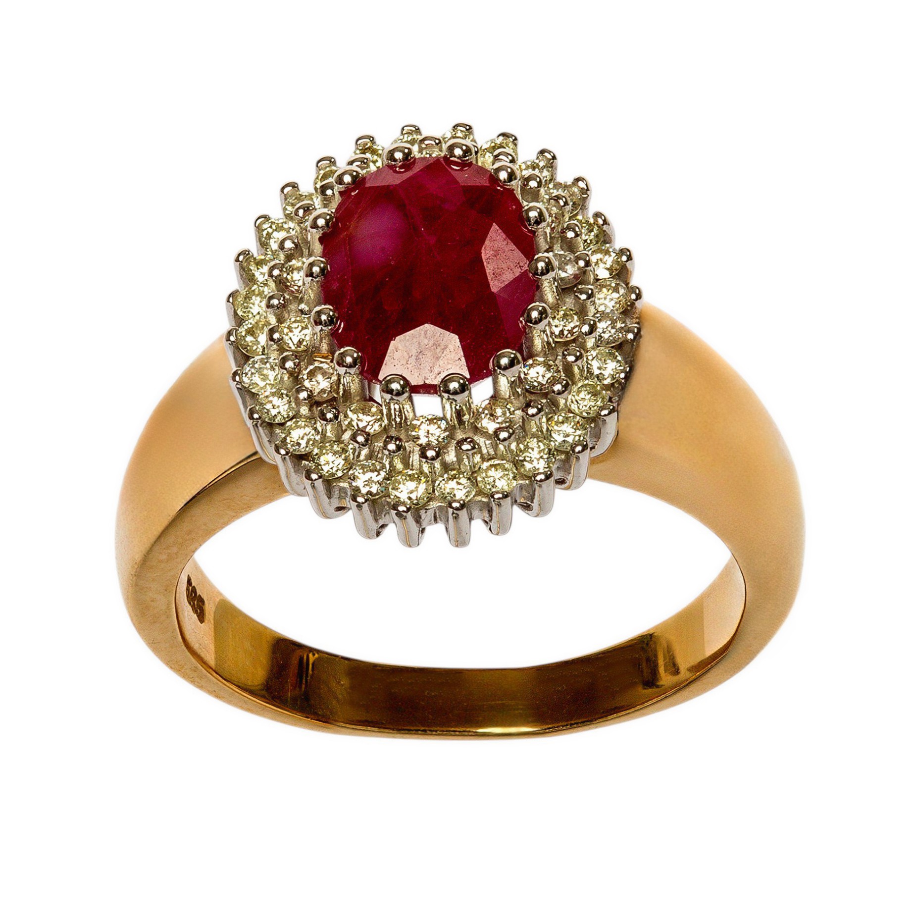 Exklusiver Entourage 3,0ct Rubinring mit Diamanten 14kt 585 Gelbgold