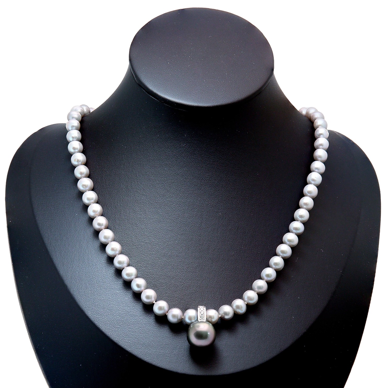 Tahitiperlen Collier mit abnehmbarem Diamant-Anhänger mit großer Tahitiperle 14kt 585 Weißgold