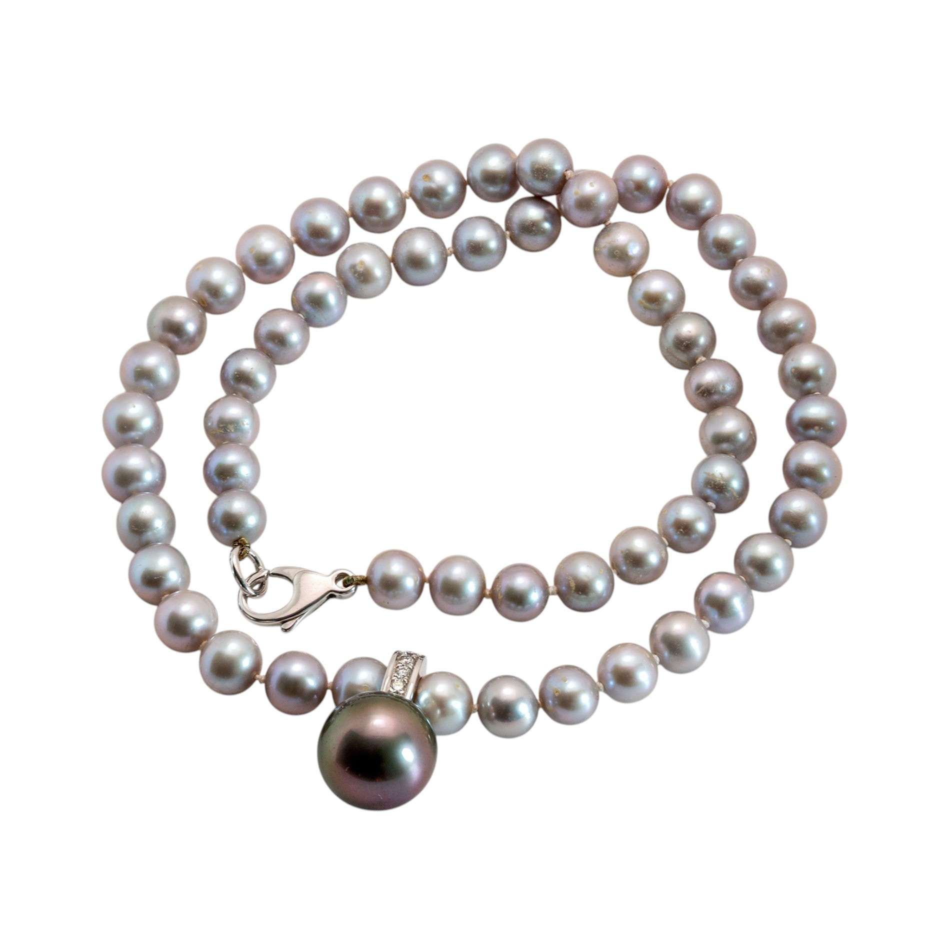 Tahitiperlen Collier mit abnehmbarem Diamant-Anhänger mit großer Tahitiperle 14kt 585 Weißgold