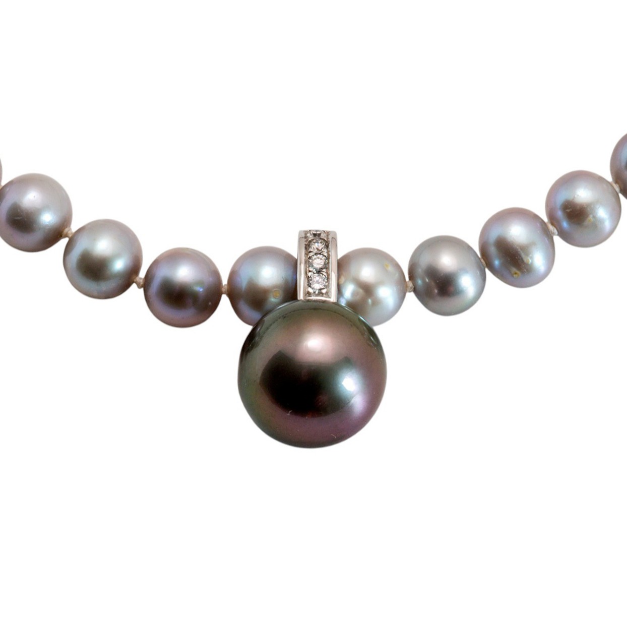 Tahitiperlen Collier mit abnehmbarem Diamant-Anhänger mit großer Tahitiperle 14kt 585 Weißgold